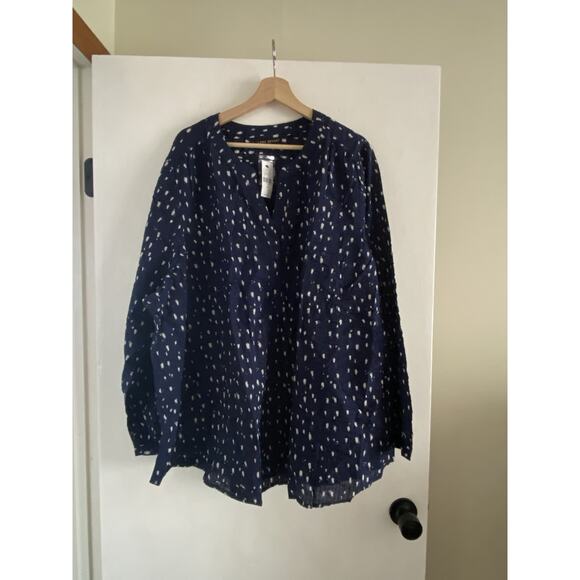 Women's Lane Bryant Size 28 Navy Blue Blouse NWT Boho Coastal Romantic Beachy - Picture 1 of 7